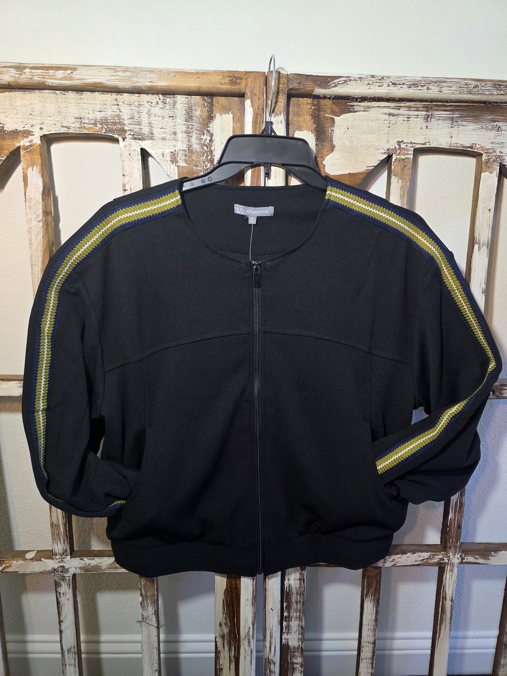 NWT Wit & Wisdom Stripe Trim Front Zip Jacket – Black, Size M